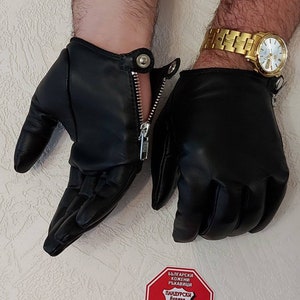 Hand Stitching Mens Leather Fingerless Gloves with Zipper