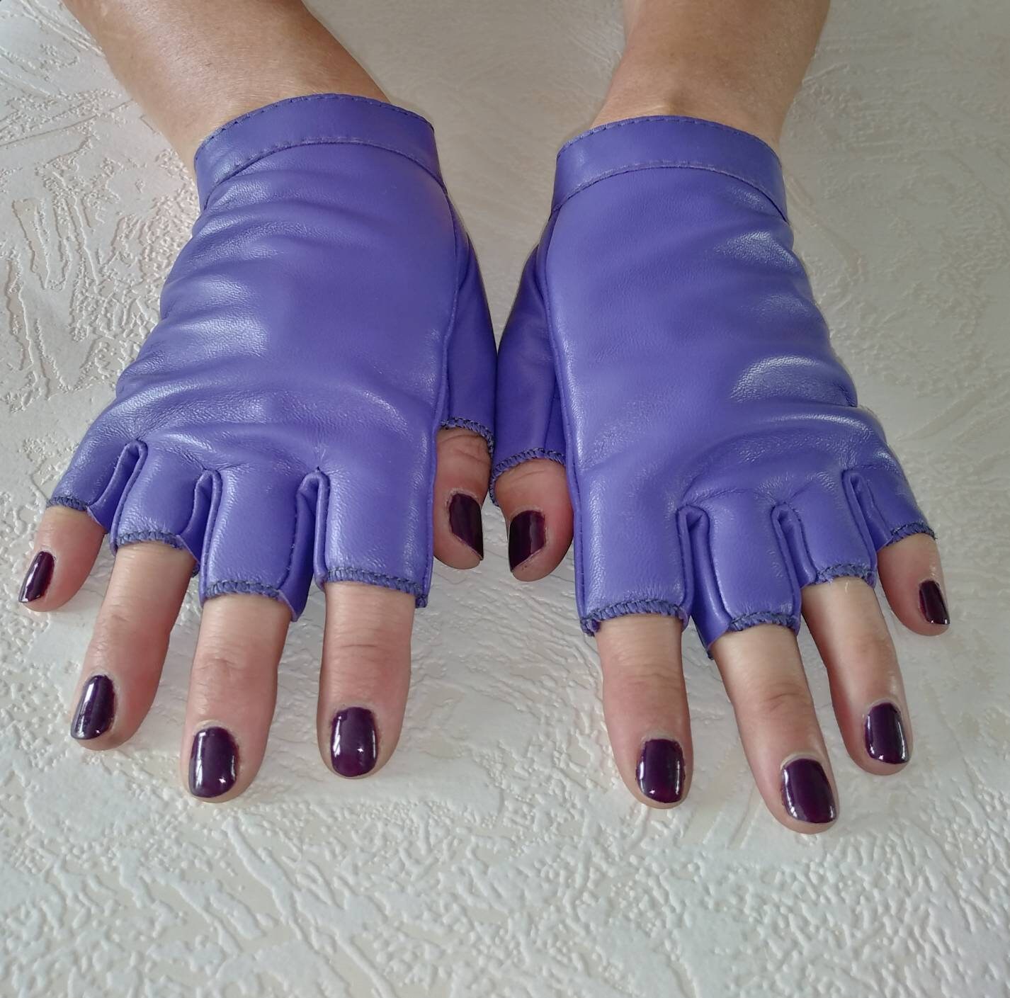  aoozleny Women Girls Fingerless Gloves,PU Leather