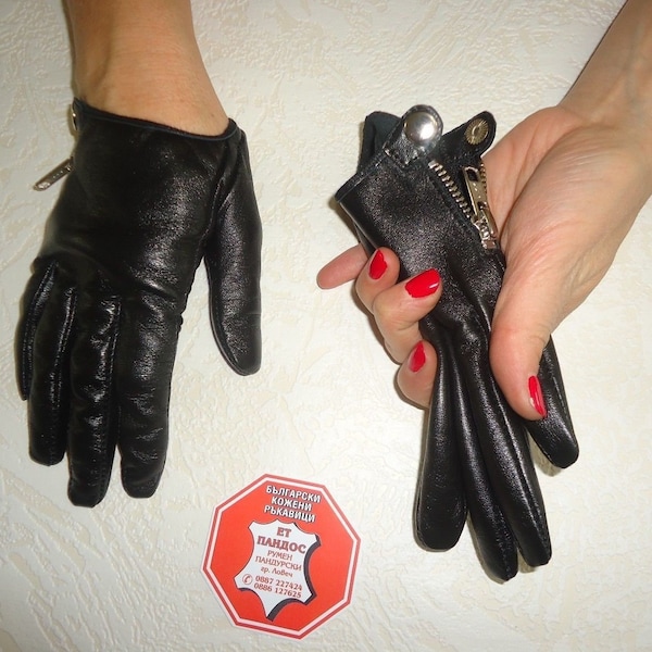 Women's Driving  Black Genuine Italian Soft Leather Gloves with Zippers and Buttons Designer Model Gloves Perfect Gift