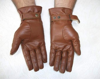 Gants en cuir marron Gants de créateur fabriqués avec du cuir véritable italien de haute qualité doublés de polaire