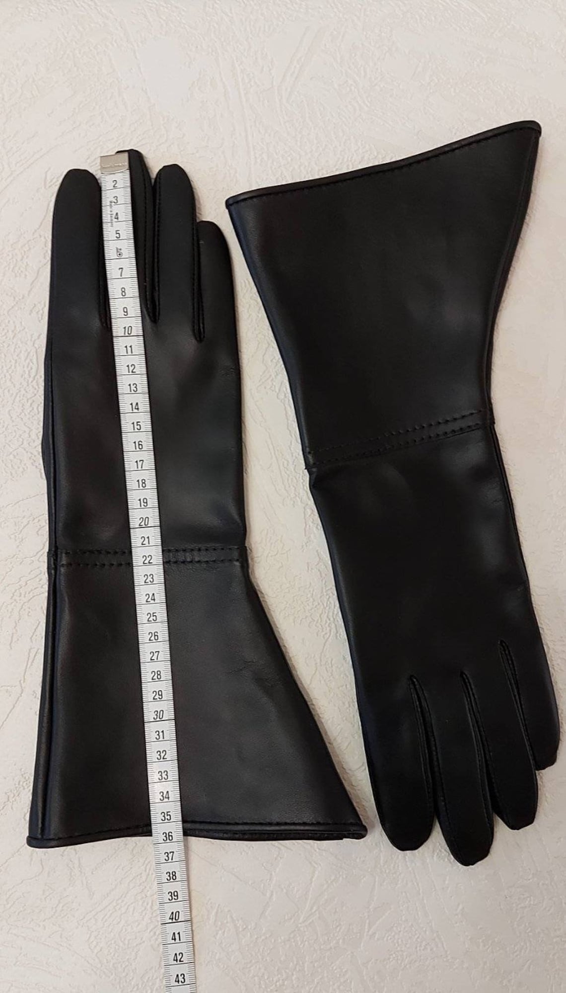 Men's Long Designer Black Genuine Leather Gloves Made With Etsy