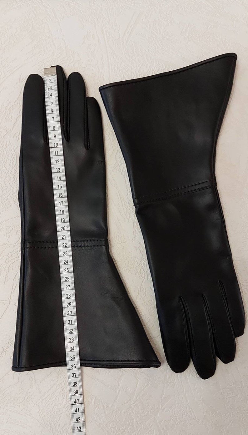 Gants longs en cuir véritable noir de créateur pour homme fabriqués avec du cuir véritable italien de haute qualité image 4