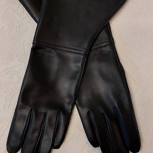 Gants longs en cuir véritable noir de créateur pour homme fabriqués avec du cuir véritable italien de haute qualité image 1