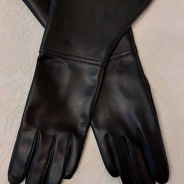 Men's Long Designer Black Genuine Leather Gloves Made with Italian Genuine Leather High Quality