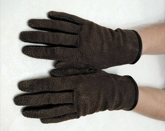 Gants de créateur pour femme marron et noir en cuir véritable italien