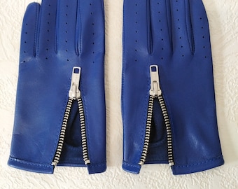 Guanti da guida in vera pelle blu dal design unico, realizzati con vera pelle italiana