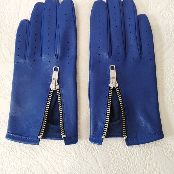 Designer Unique  Driving Blue Genuine Leather Gloves Made with Italian Genuine Leather