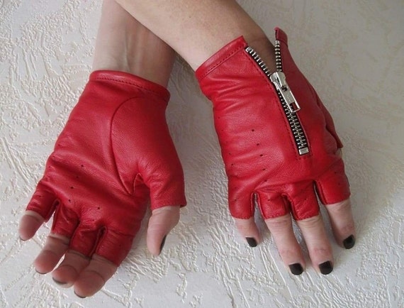 Guantes de cuero genuino rojo sin de diseño para mujer - Etsy México