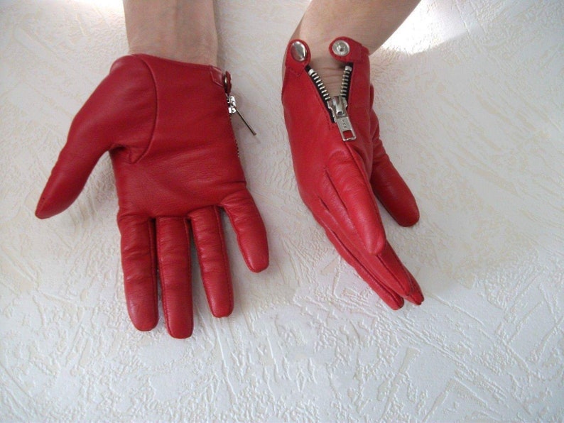 Women's Driving Red Genuine Leather Gloves with Zippers Etsy