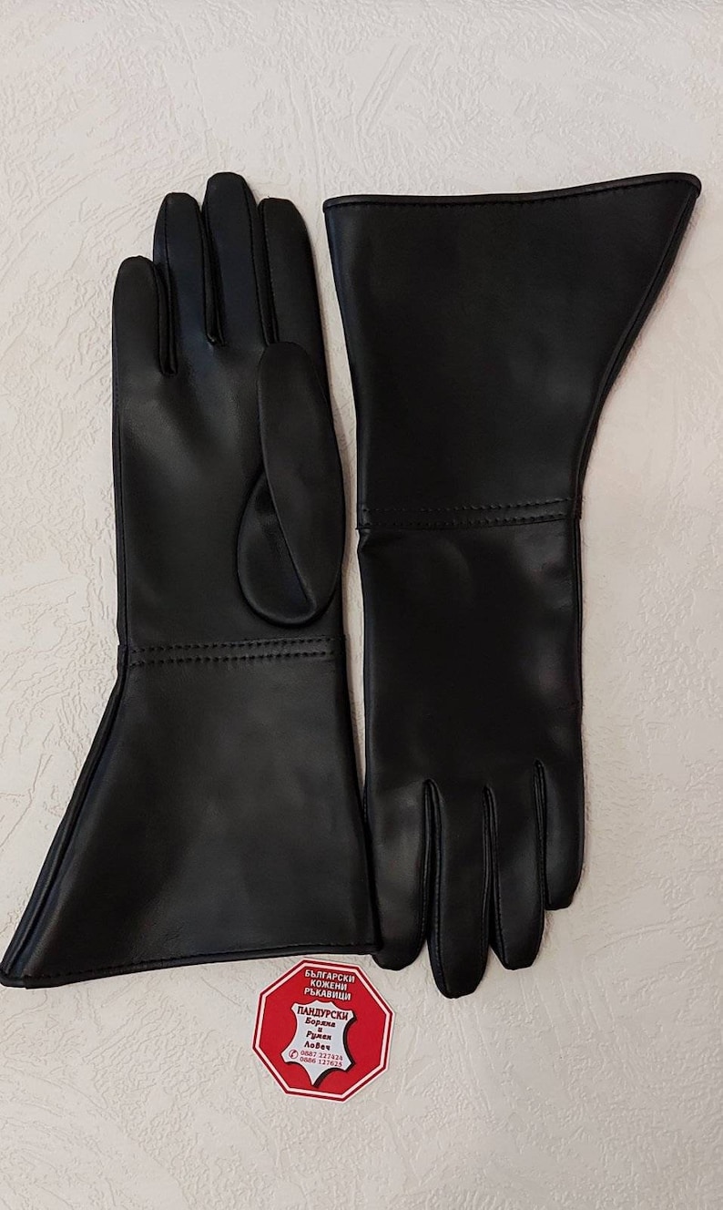 Gants longs en cuir véritable noir de créateur pour homme fabriqués avec du cuir véritable italien de haute qualité image 3