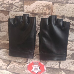 Women's Black Leather Genuine Fingerless Gloves Made with Italian Genuine Leather