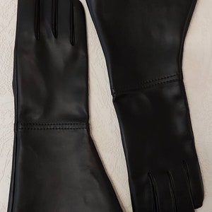 Gants longs en cuir véritable noir de créateur pour homme fabriqués avec du cuir véritable italien de haute qualité image 2