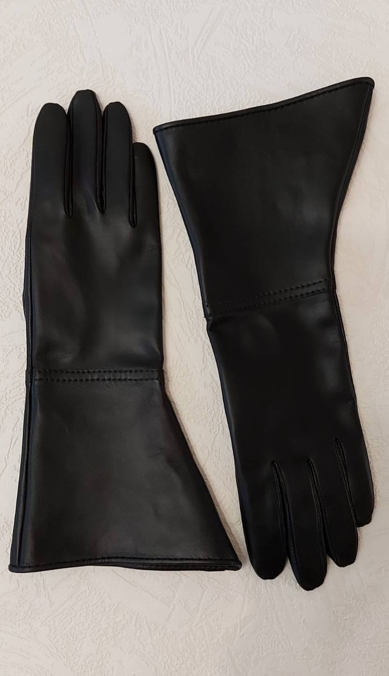 Gants longs en cuir véritable noir de créateur pour homme fabriqués avec du cuir véritable italien de haute qualité image 2