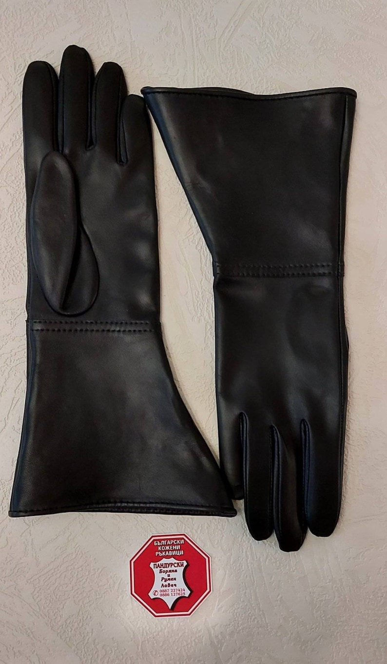 Gants longs en cuir véritable noir de créateur pour homme fabriqués avec du cuir véritable italien de haute qualité image 5