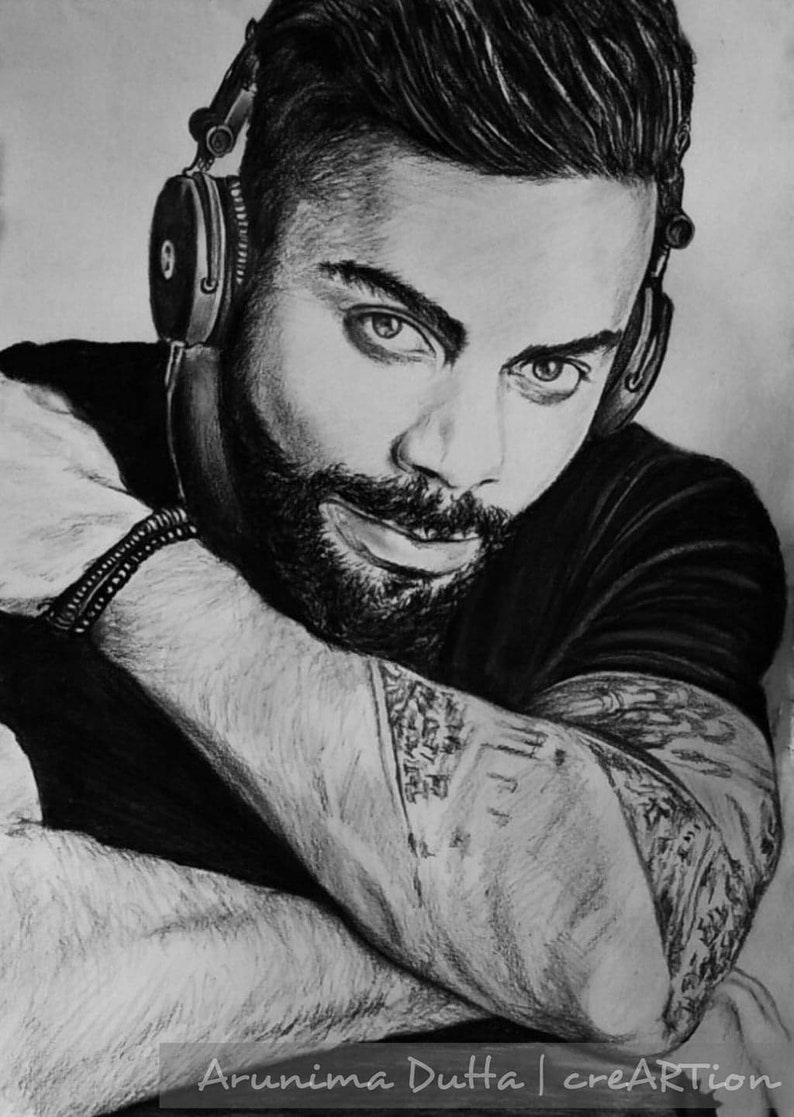 Virat Kohli charcoal sketch Etsy