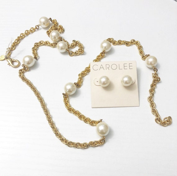 Carolee Vintage Pearl Earring & Necklace Set - image 1