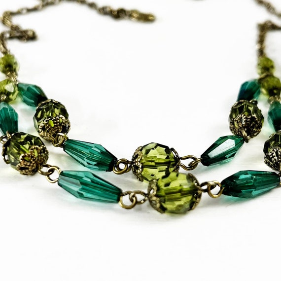 1928 Vintage Green Beaded Double Strand Necklace - image 4