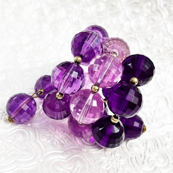 Vintage Chunky Purple Faceted Bead Wrap Bracelet - image 3