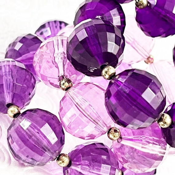 Vintage Chunky Purple Faceted Bead Wrap Bracelet - image 4