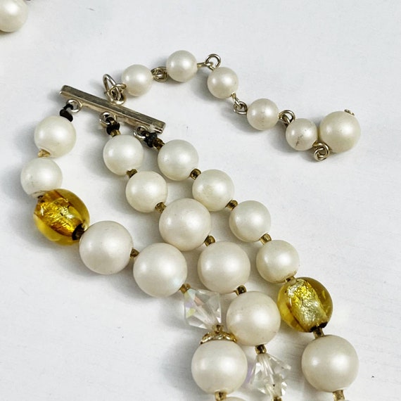 Vintage Mid-Century 3-Strand Faux Pearl Gold & AB… - image 8
