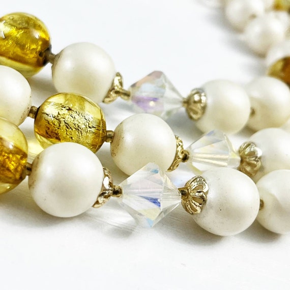 Vintage Mid-Century 3-Strand Faux Pearl Gold & AB… - image 7