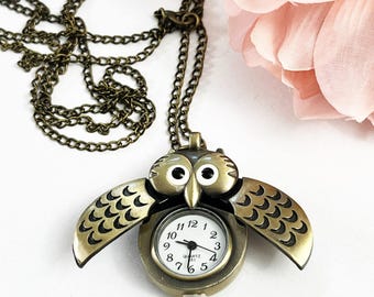 Owl Watch Pendant Necklace