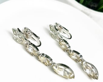 Eisenberg Vintage Crystal Drop Clip Art Nouveau Style Earrings