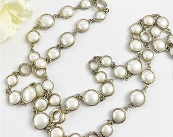 Anne Klein Vintage Faux Pearl Bezel Station Necklace