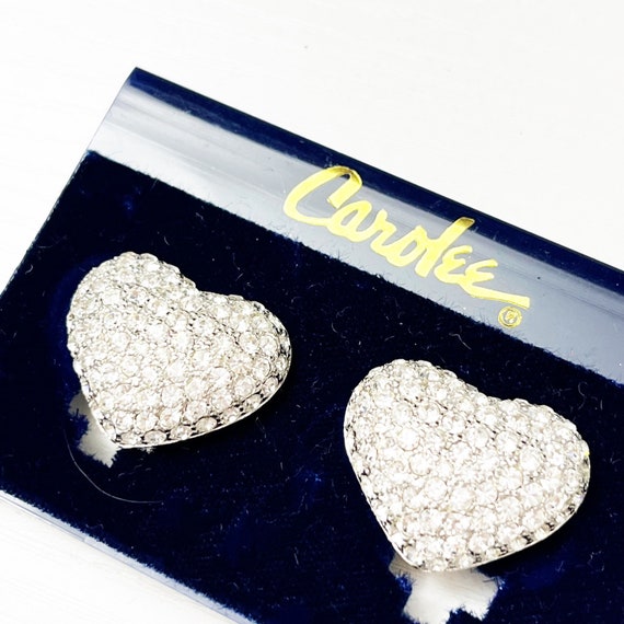 Carolee Vintage Pave Crystal Heart Clip Earrings - image 3