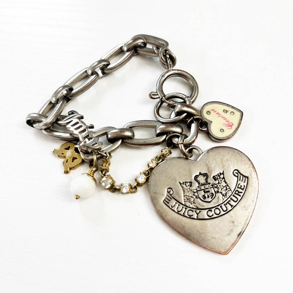 Juicy Couture Vintage "Let Them Eat Couture" Heart Charm Bracelet