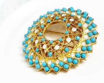 Sarah Coventry Aquarius Collection Turquoise Opal Wreath Brooch Pin