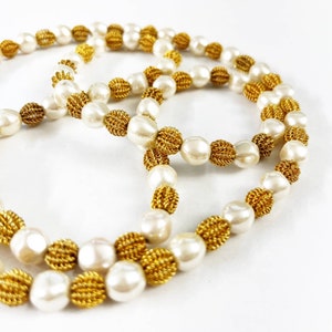 Anne Klein Vintage Gold & Pearl Textured Ball Long Necklace