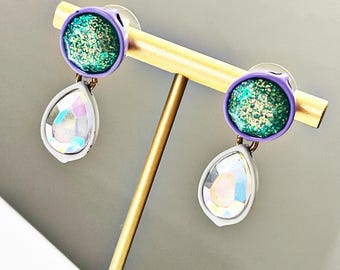 Upcycled J. Crew Brulee Teardrop Aurora Borealis Drop Earrings