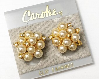 Vintage Carolee Pearl Cluster Clip Earrings NOS