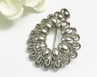 Lisner Vintage Silver Tone Openwork Teardrop Brooch