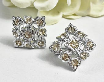 Sarah Coventry Leading Lady 1971 Vintage Rhinestone Clip Earrings