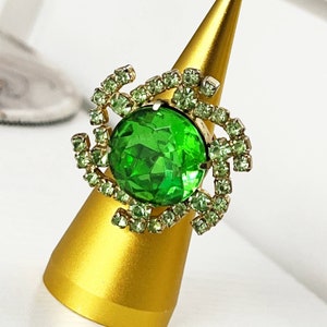 Upcycled Vintage Green Crystal Starburst Cocktail Ring