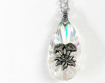 Vintage Carnival Glass Mushroom Pendant Necklace