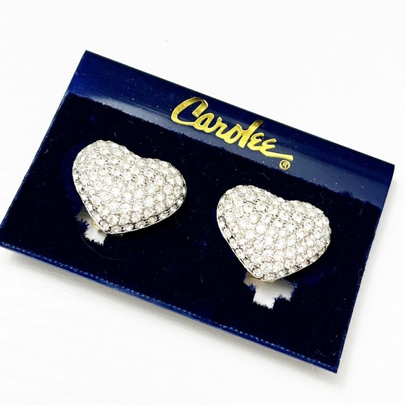 Carolee Vintage Pave Crystal Heart Clip Earrings - image 1