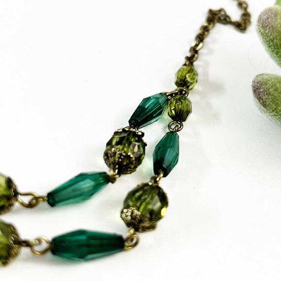 1928 Vintage Green Beaded Double Strand Necklace - image 6