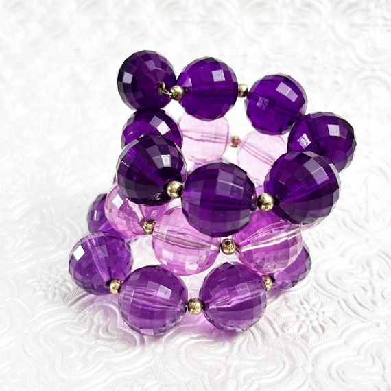 Vintage Chunky Purple Faceted Bead Wrap Bracelet - image 1
