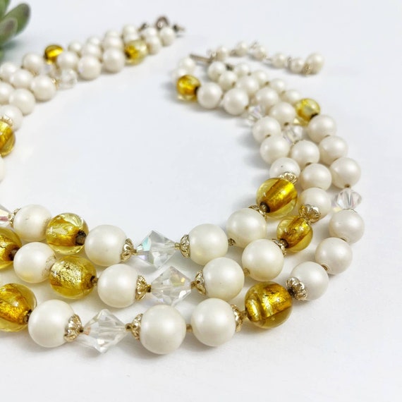 Vintage Mid-Century 3-Strand Faux Pearl Gold & AB… - image 3