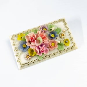 Vintage Celluloid 1930's Floral Bouquet Rectangle Brooch