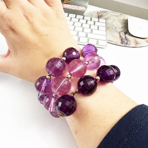 Vintage Chunky Purple Faceted Bead Wrap Bracelet - image 2