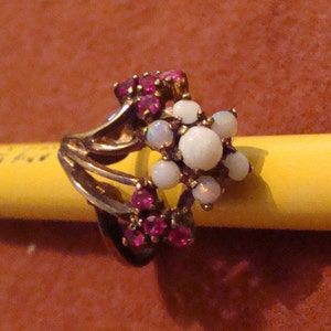Opal & Garnet Cocktail Ring Vermeil Gold Sterling