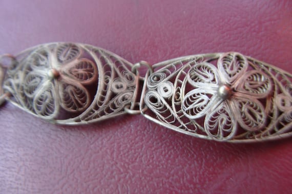 Vintage Delicate Silver Floral Wire Mexican Brace… - image 1