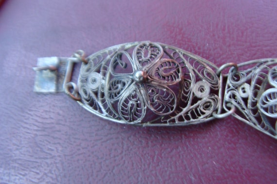 Vintage Delicate Silver Floral Wire Mexican Brace… - image 4