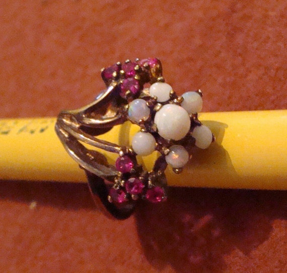 Opal & Garnet Cocktail Ring Vermeil Gold Sterling - image 1