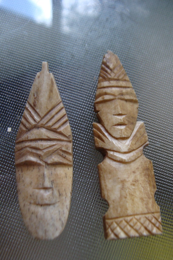 Antique Tiki Pendants pair Hand Carved