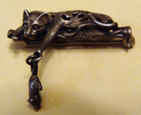 Vintage Sterling Jezlaine Articulated Cat & Mouse… - image 1
